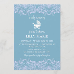 Blue Lace Boy Baby Shower Invitation