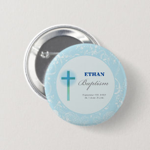 Blue Lace Boy Baptism 2 Inch Round Button