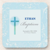 Blue Lace Boy Baptism Coaster (Front)