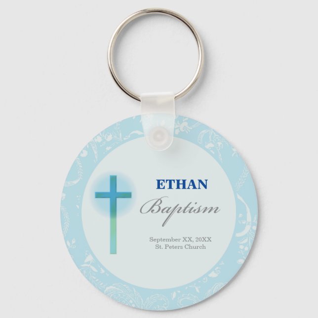 Blue Lace Boy Baptism Keychain (Front)