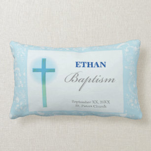 Blue Lace Boy Baptism Lumbar Pillow