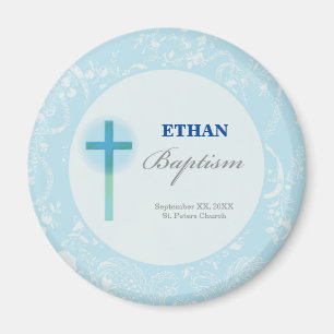 Blue Lace Boy Baptism Magnet
