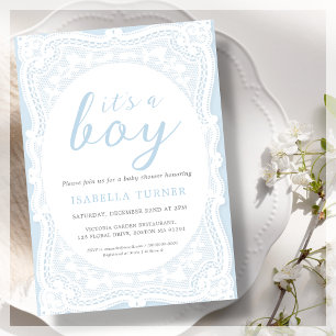 Blue Lace Boy Vintage Baby Shower  Invitation