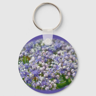 Blue Lace Cap Hydrangea Flowers Keychain