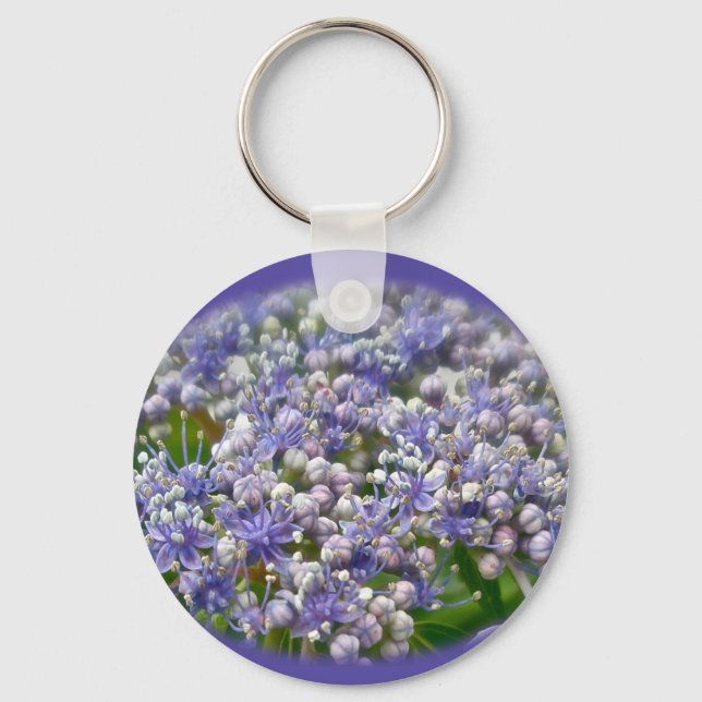 Blue Lace Cap Hydrangea Flowers Keychain (Front)