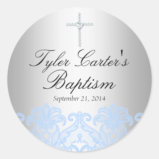 Blue Lace & Cross Baptism Sticker (Front)