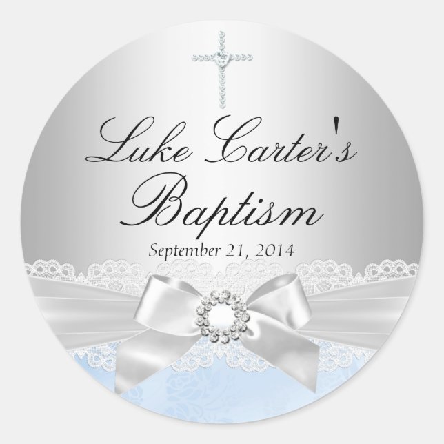 Blue Lace & Cross Baptism Sticker (Front)