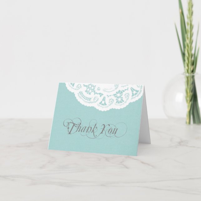 Blue Lace Doily Mariage Merci Carte Note (Devant)