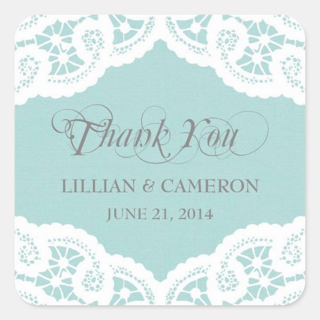 Blue Lace Doily Thank You Name Stickers (Front)