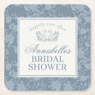 Blue Lace Doily Vintage Floral Bridal Shower Square Paper Coaster