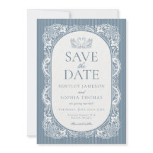 Blue Lace Doily Vintage Floral Save the Date