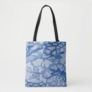 Blue lace fabric, African tulle design. Tote Bag