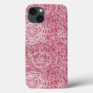 Blue lace flowers pattern background iPhone 13 case