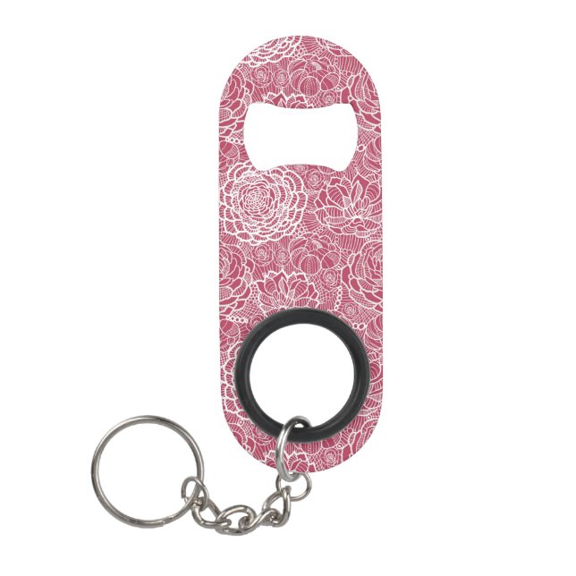 Blue lace flowers pattern background keychain bottle opener (Front)