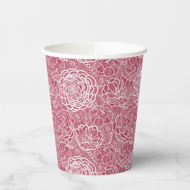 Blue lace flowers pattern background paper cups (Left)
