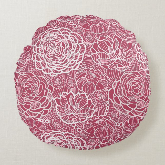 Blue lace flowers pattern background round pillow (Front)