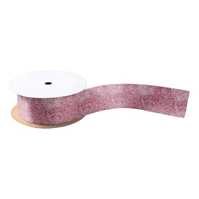 Blue lace flowers pattern background satin ribbon (Spool)
