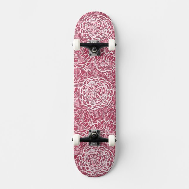 Blue lace flowers pattern background skateboard (Front)