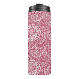 Blue lace flowers pattern background thermal tumbler