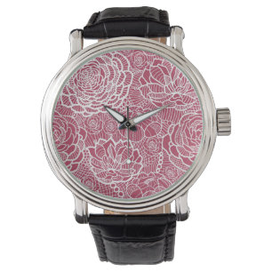 Blue lace flowers pattern background watch