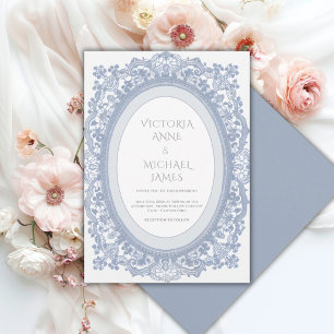 Blue Lace Frame Whimsical Vintage Wedding Invitation