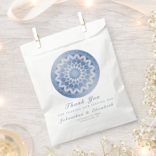 Blue Lace Mandala Wedding Favour Bag (Clipped)