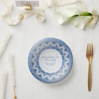 Blue Lace Mandala Wedding Paper Plate