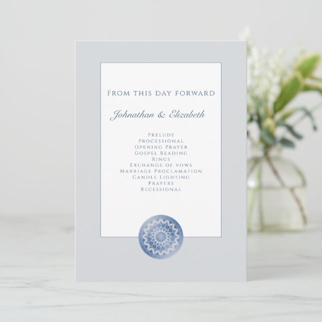 Blue Lace Mandala Wedding Program (Standing Front)