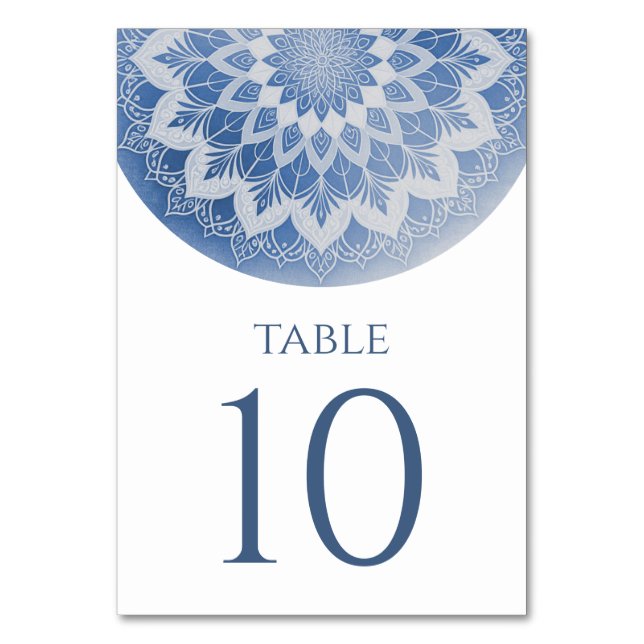 Blue Lace Mandala Wedding Table Number (Front)