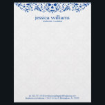 Blue Lace on White Damasks Background Letterhead<br><div class="desc">Elegant blue vintage floral swirl design over a white plush damask background.</div>