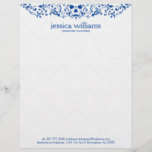 Blue Lace on White Damasks Background Letterhead