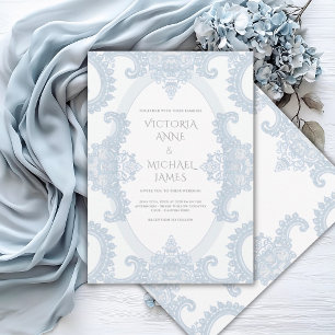 Blue Lace Whimsical Vintage Wedding  Invitation