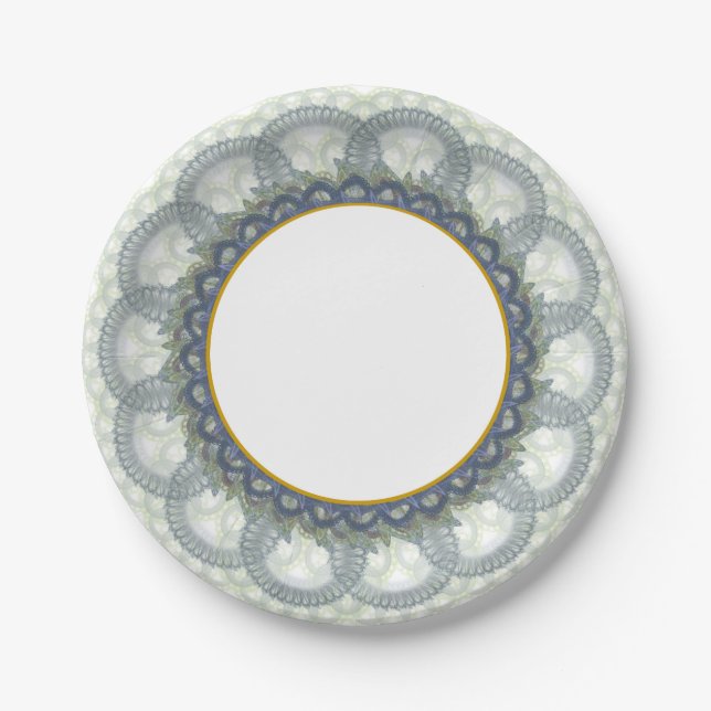 Blue Lace with Gold Trim Paper Plates (Front)