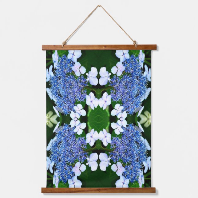 Blue Lacecap Hydrangea Flower Abstract Hanging Tapestry (Front)