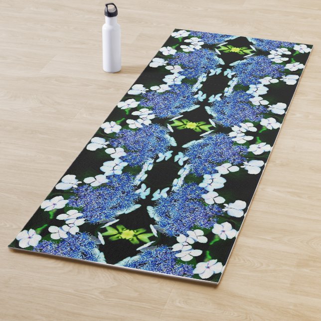 Blue Lacecap Hydrangea Flower Close Up Abstract  Yoga Mat (In Situ)