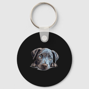 Blue Lacy Dog Mom Dad Peeking Puppy Keychain