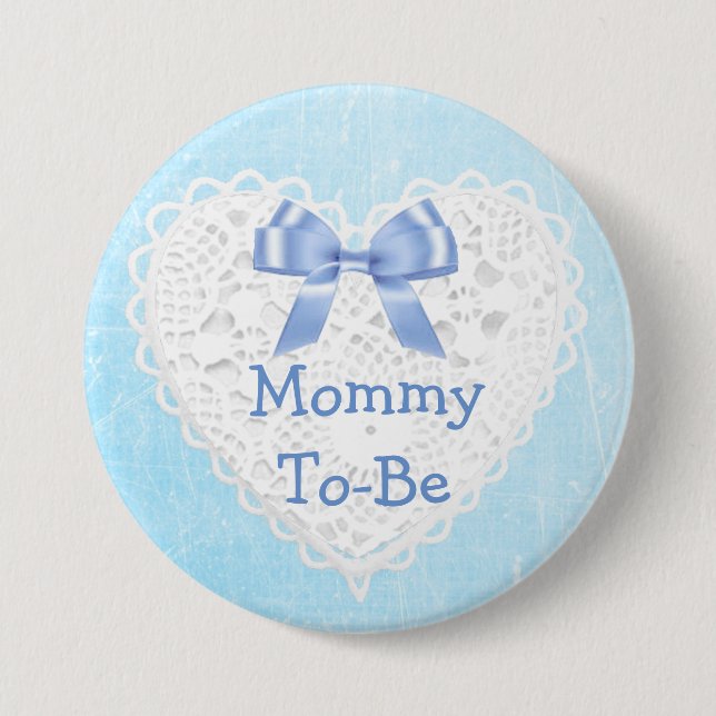 Blue Lacy Mom-To-Be Baby Shower Button (Front)