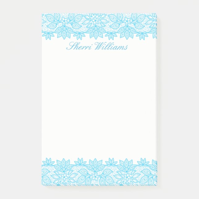 Blue Lacy Personalized Post It Note Pad (Front)