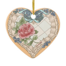 Blue Lacy Ribbon Heart custom ornaments