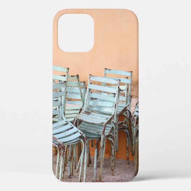 BLUE LADDERBACK CHAIRS NEAR BROWN PAINTED WALL Case-Mate iPhone CASE (Back)