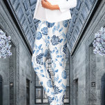 Blue Lady Modern Vintage Botanical Floral Toile Leggings<br><div class="desc">Modern vintage floral toile leggings in blue and white.</div>