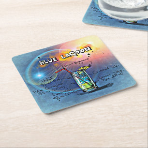 Blue Lagoon (#12 of 12 Drink Recipe Sets) Square Paper Coaster