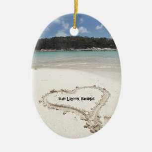 Blue Lagoon, Bahamas- Heart Drawn in the Sand Ceramic Ornament