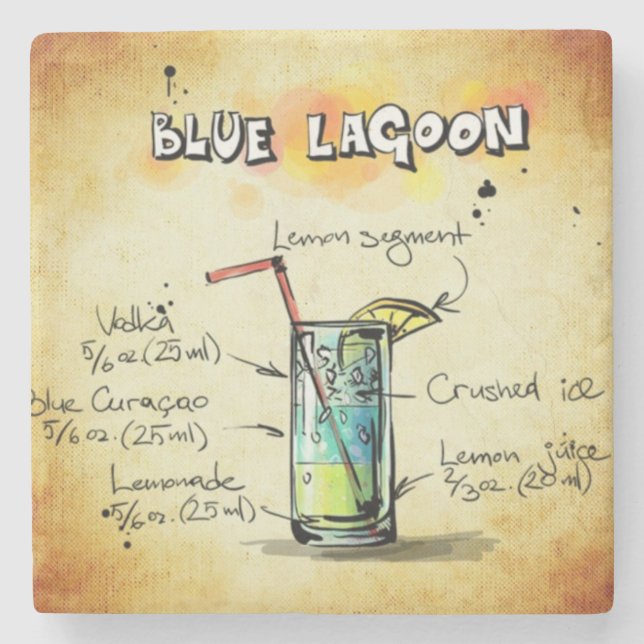 Blue Lagoon Bartender Drink Recipe Stone Coaster (Front)