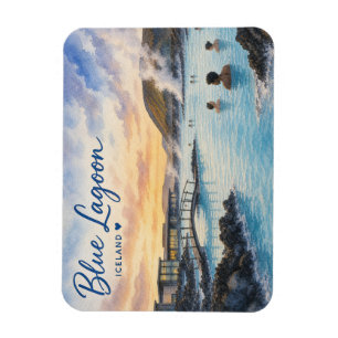 Blue Lagoon Iceland thermal bath watercolor  Magnet