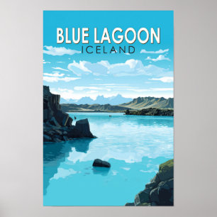 Blue Lagoon Iceland Travel Art Vintage Poster