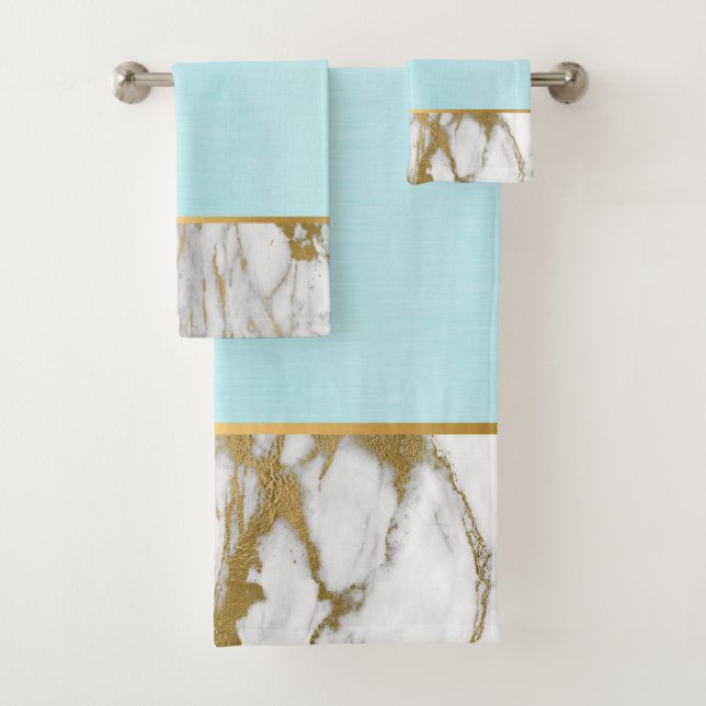 BLUE LAGOON MARBLE GOLD BATHROOM TOWEL SET (Insitu)