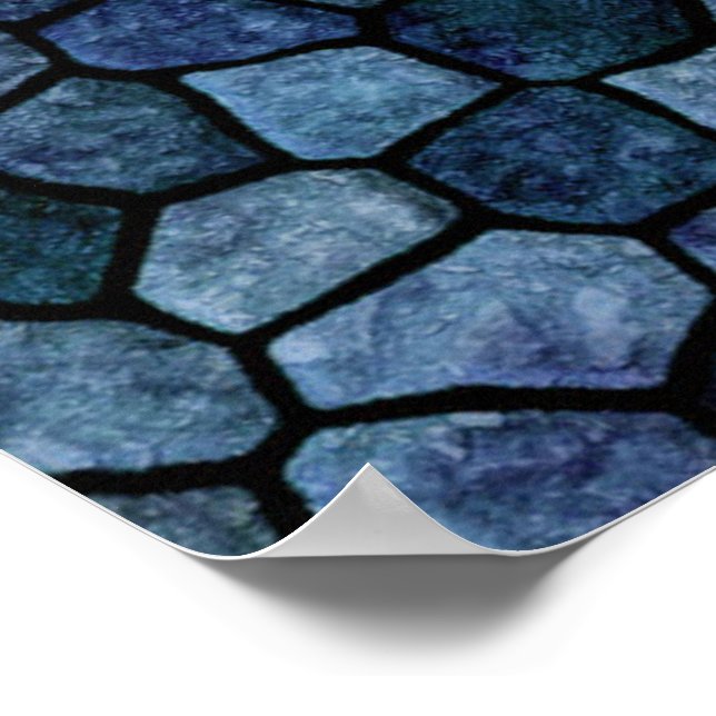 Blue Lagoon Midnight Cobbled Patchwork Terrazo Pat Poster (Corner)