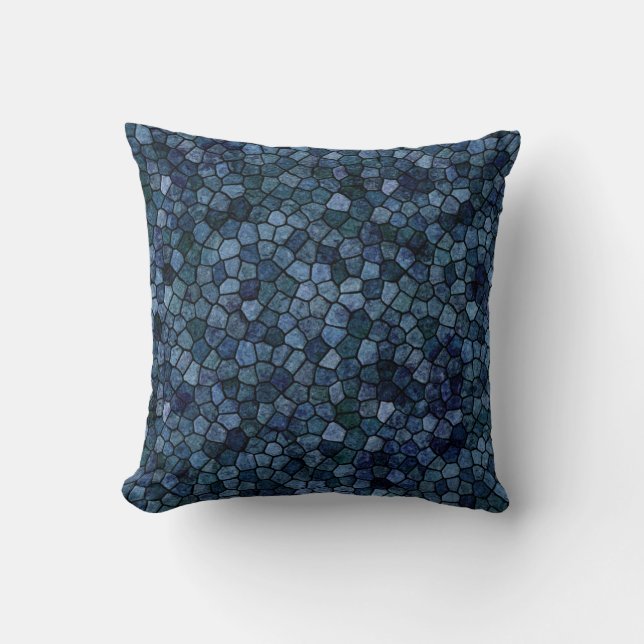 Blue Lagoon Midnight Cobbled Patchwork Terrazo Pat Throw Pillow (Front)