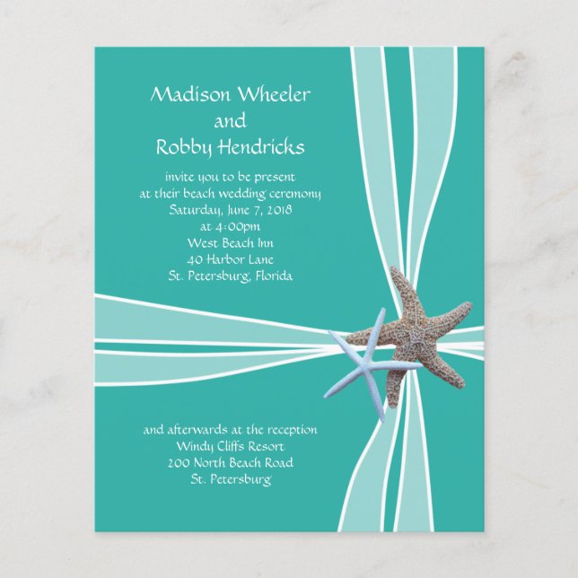 Blue Lagoon Starfish Gift Box Wedding Invitations (Front)